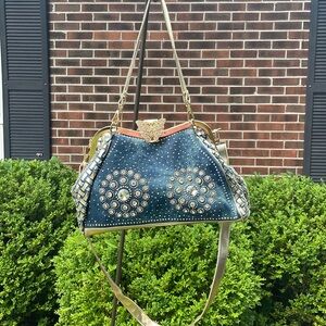 Elegant Blue and Gold Studded Vintage bag